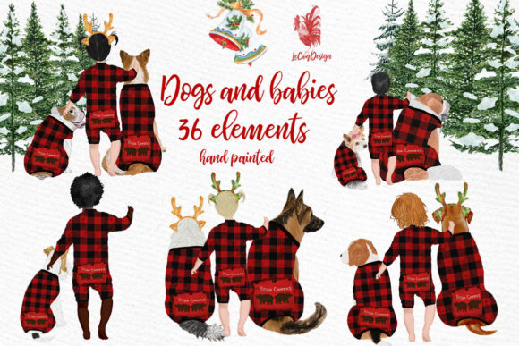 Christmas Babies Dogs Clipart Pajamas Illustrations
