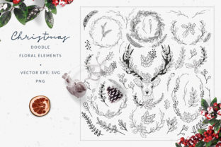 Christmas Doodle Floral Elements Illustrations