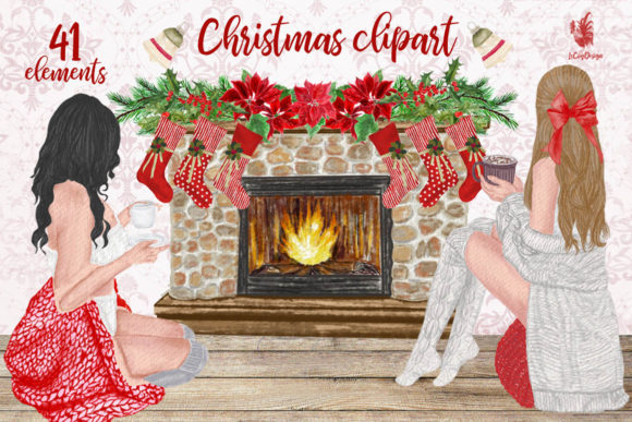 Christmas Girls Clipart Illustrations