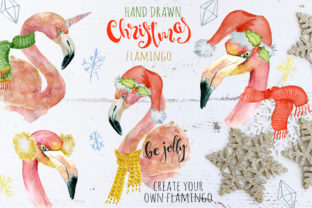 Christmas Pink Flamingo Watercolor Illustrations