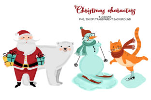 Christmas Winter Animals Snowman Clipart Illustrations