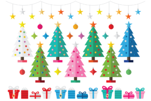 Colorful Christmas Tree Party Clip Art