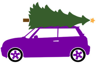 Compact Car with a Christmas Tree Illustrations