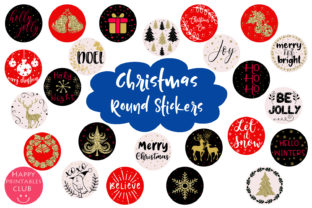 Cute Christmas Round Stickers Illustrations