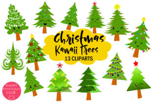 Cute Kawaii Christmas Trees Clipart for Illustrations
