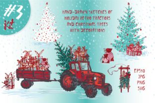 Hand Drawn Christmas Tractors Illustrations