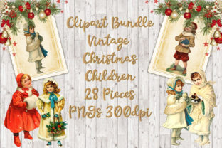 Vintage Christmas Children Clipart Set