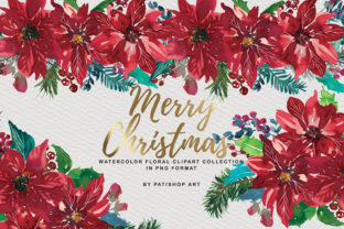 Watercolor Poinsettia Christmas Clipart for Illustrations
