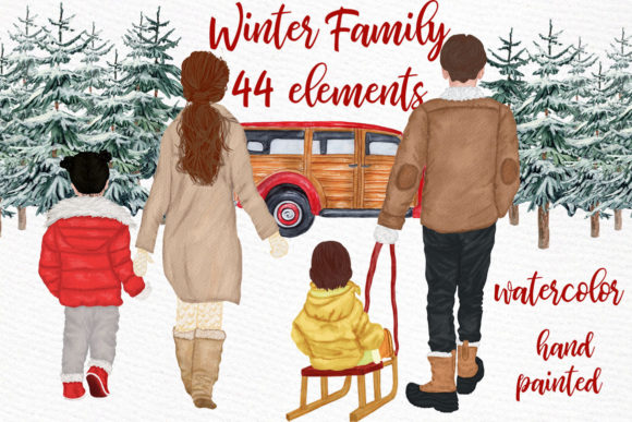 Winter Family Christmas Car Clipart