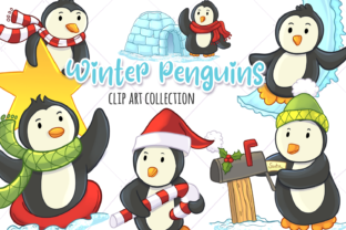 Winter Penguins Christmas Clip Art for Festive Branding